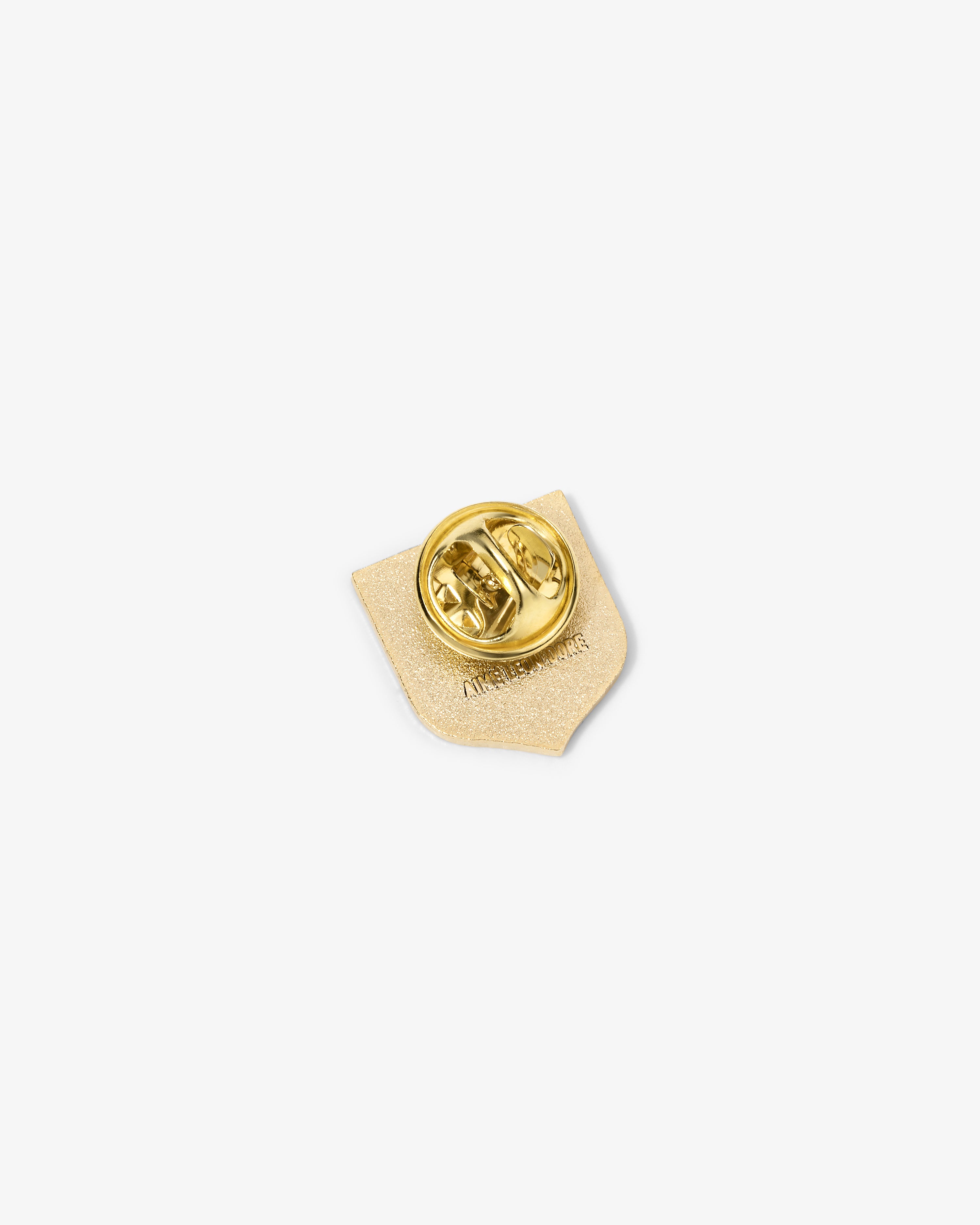Graphic Pin with a gold enamel back and butterfly clutch, shown from above on a plain white background.