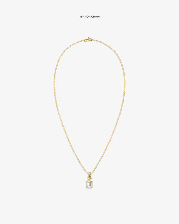 14Kt Gold Crest Gemstone Pendant with rectangular clear stone, shown on a white background.