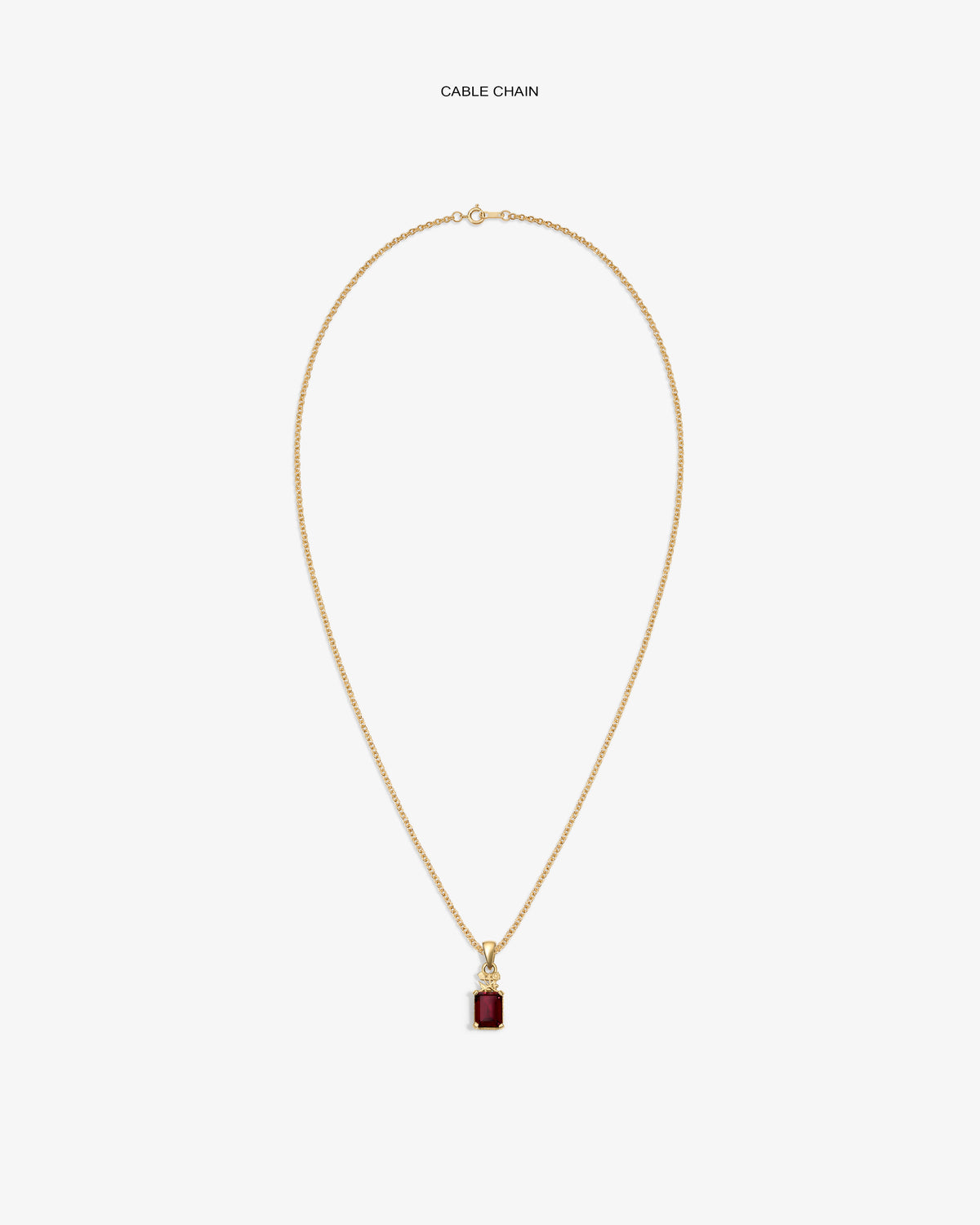 14Kt Gold Crest Gemstone Pendant necklace on a plain white background, featuring a rectangular red gemstone.
