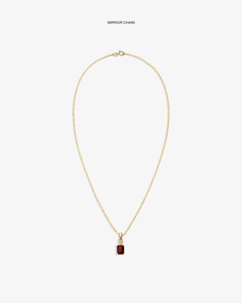 14Kt Gold Crest Gemstone Pendant with a rectangular red stone, shown on a plain white background.