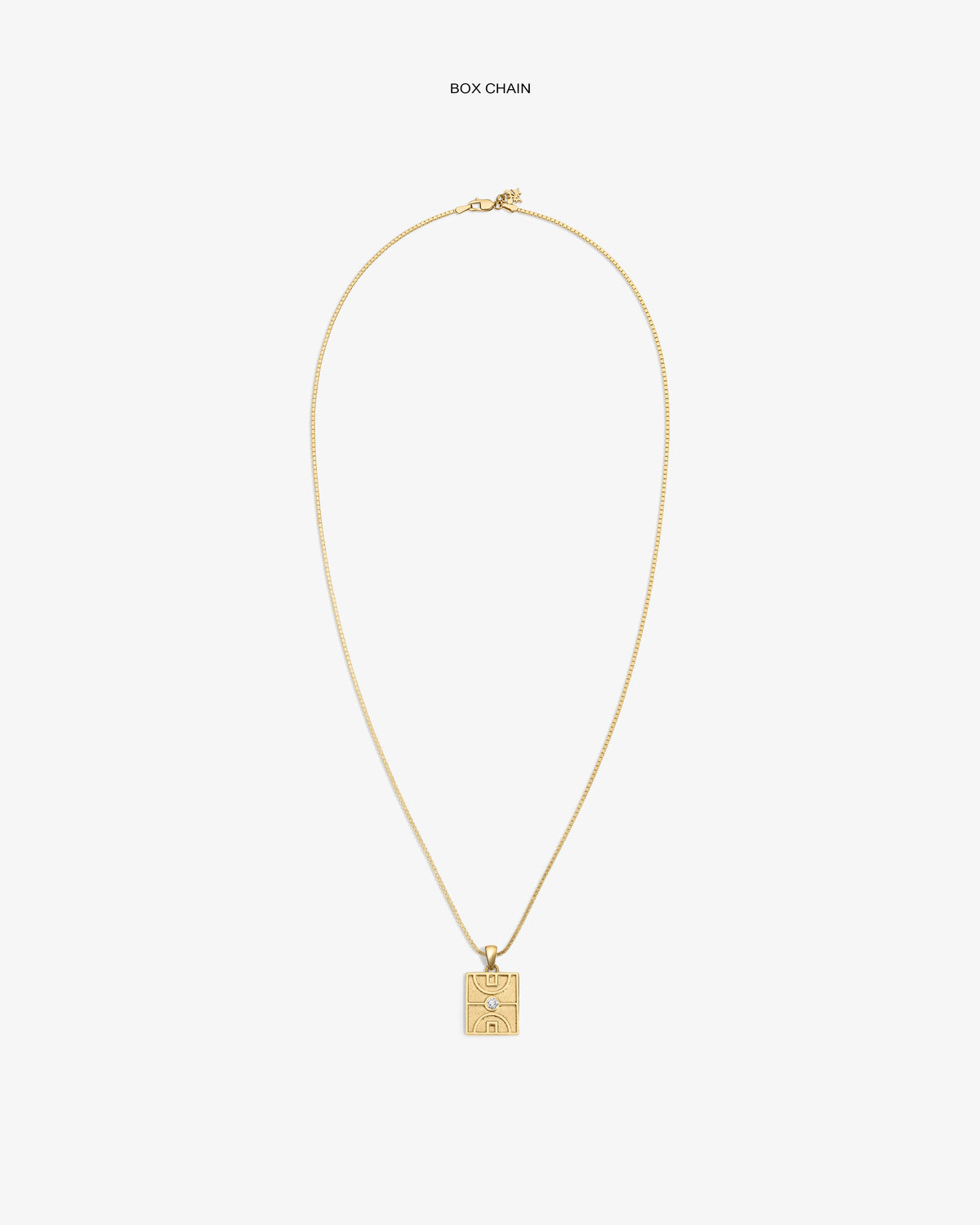 14Kt Gold Diamond Court Pendant on a box chain, shown against a plain white background.