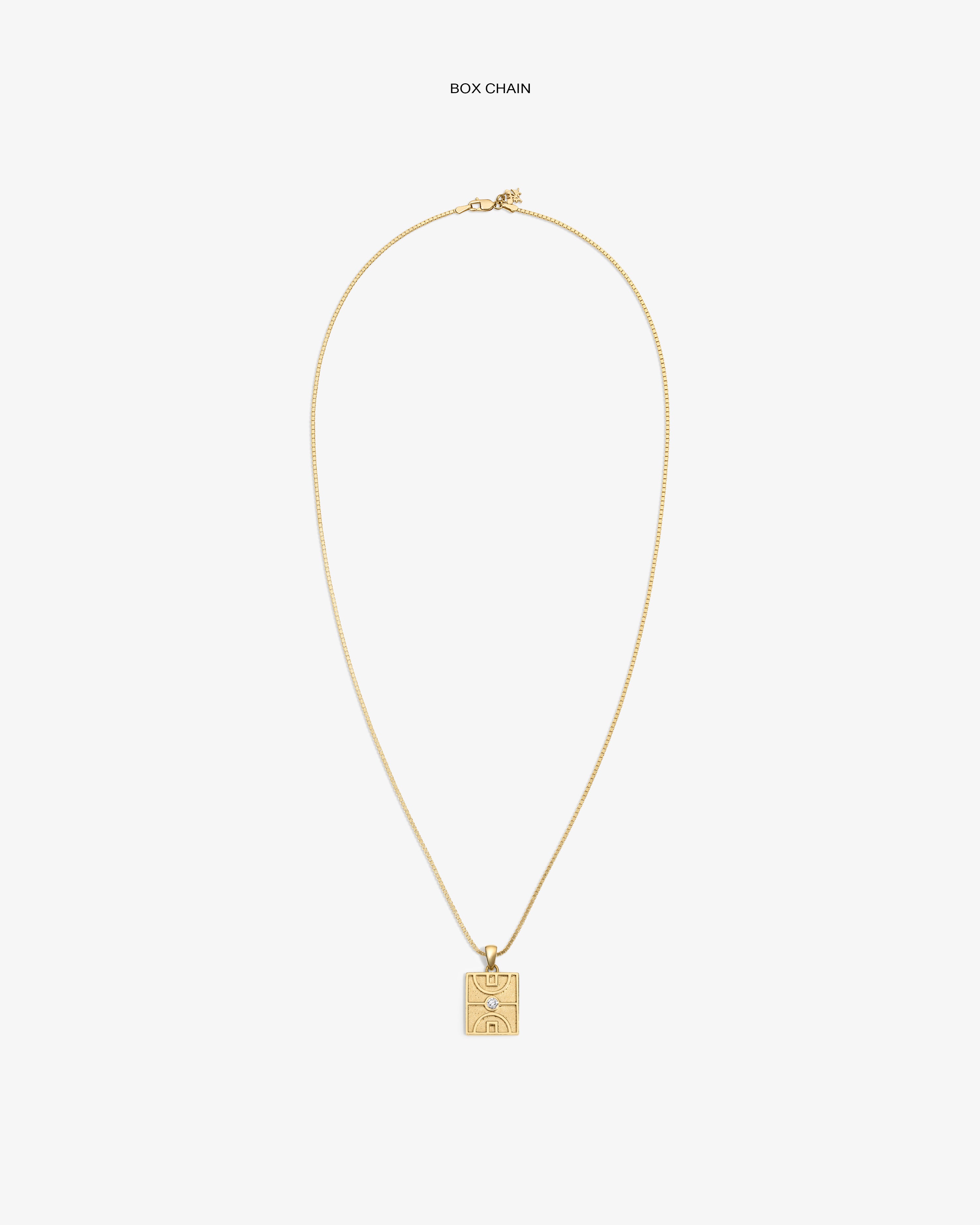 14Kt Gold Diamond Court Pendant on a box chain, shown against a plain white background.