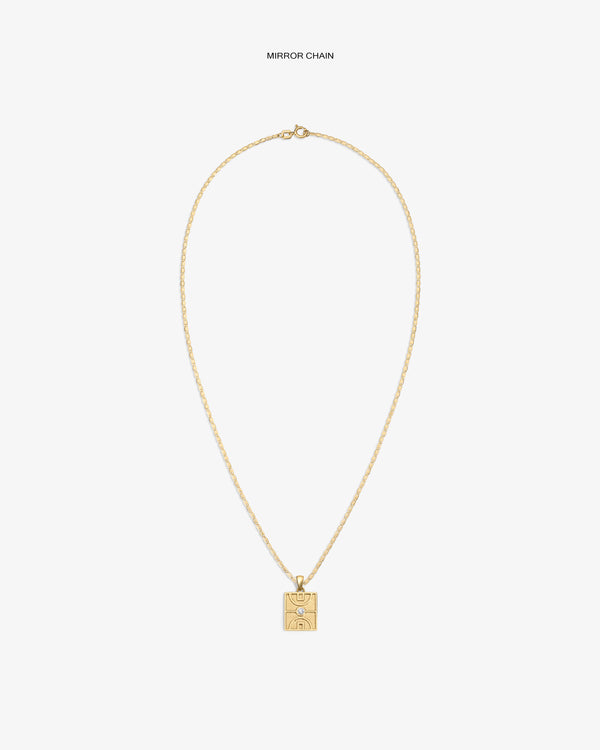 14Kt Gold Diamond Court Pendant with face engraving, shown on a plain white background.