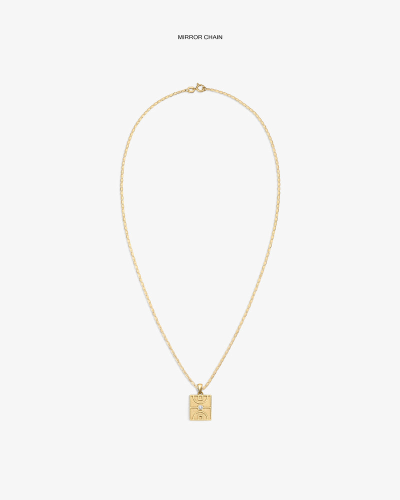 14Kt Gold Diamond Court Pendant with face engraving, shown on a plain white background.