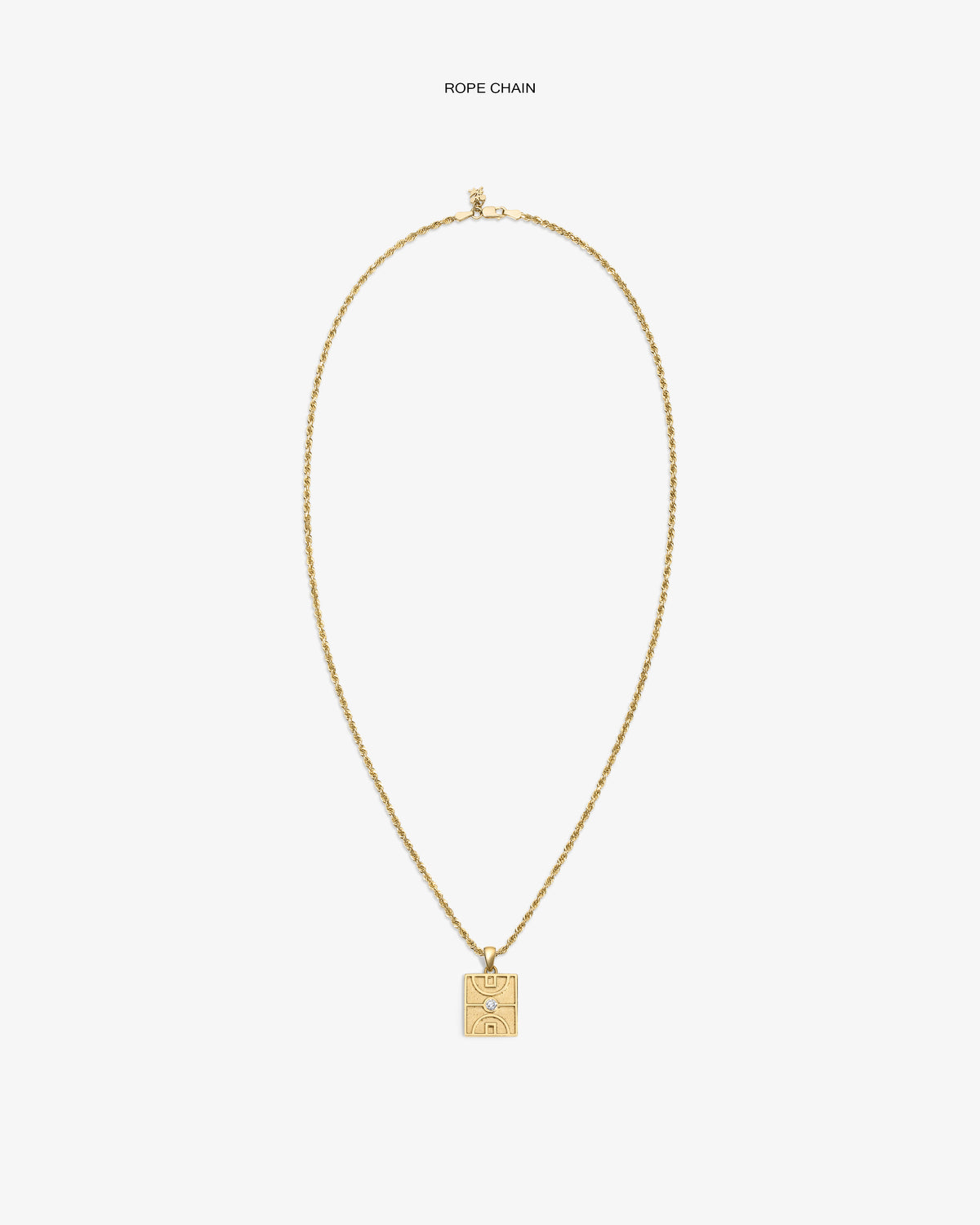 14Kt Gold Diamond Court Pendant necklace with engraved design, shown on white background.