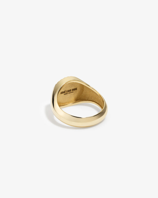 14Kt Gold Stained Glass Crest Ring featuring a stained glass crest on a gold signet face.