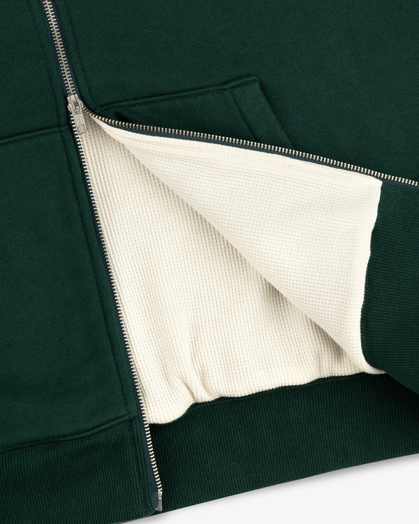 Unisphere Waffle Lined Full-Zip Hoodie unzipped, showing its textured cream waffle inner lining.