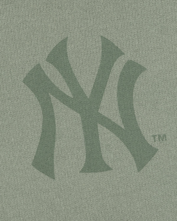 Close-up of the Yankees Washed Full-Zip Hoodie featuring a green New York Yankees logo on the fabric.