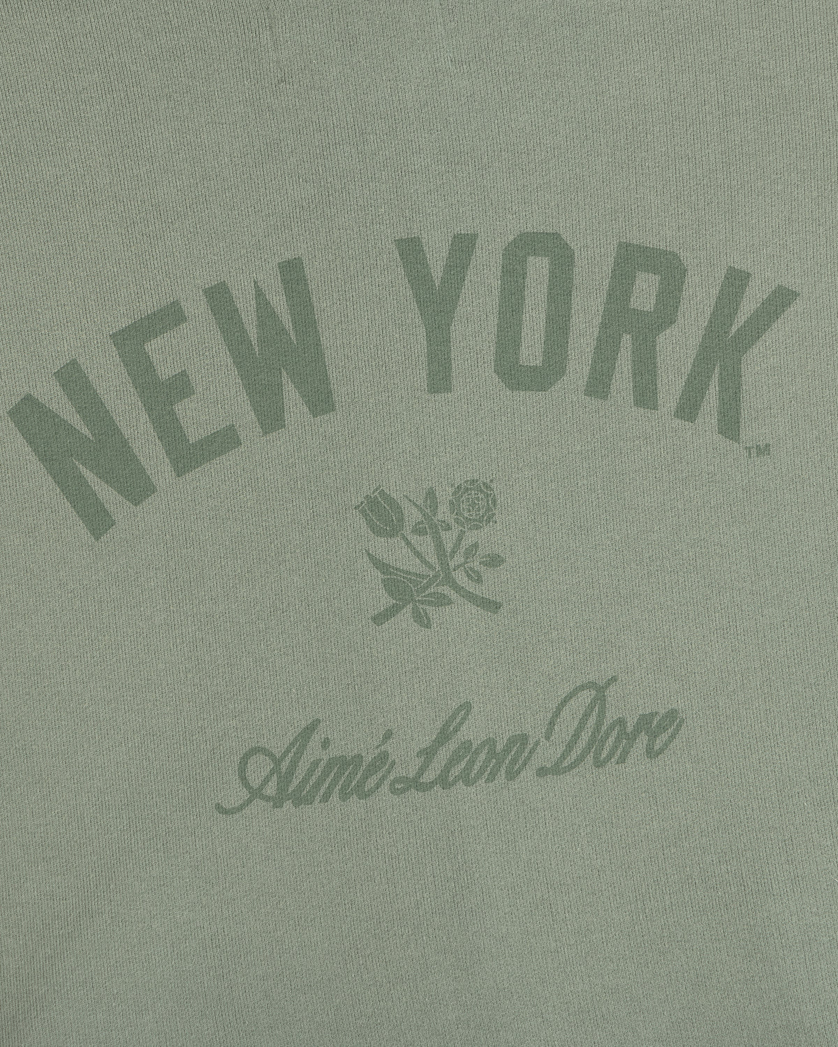 Green Yankees Washed Full-Zip Hoodie with NEW YORK arched above a rose and Aime Leon Dore below the graphic.