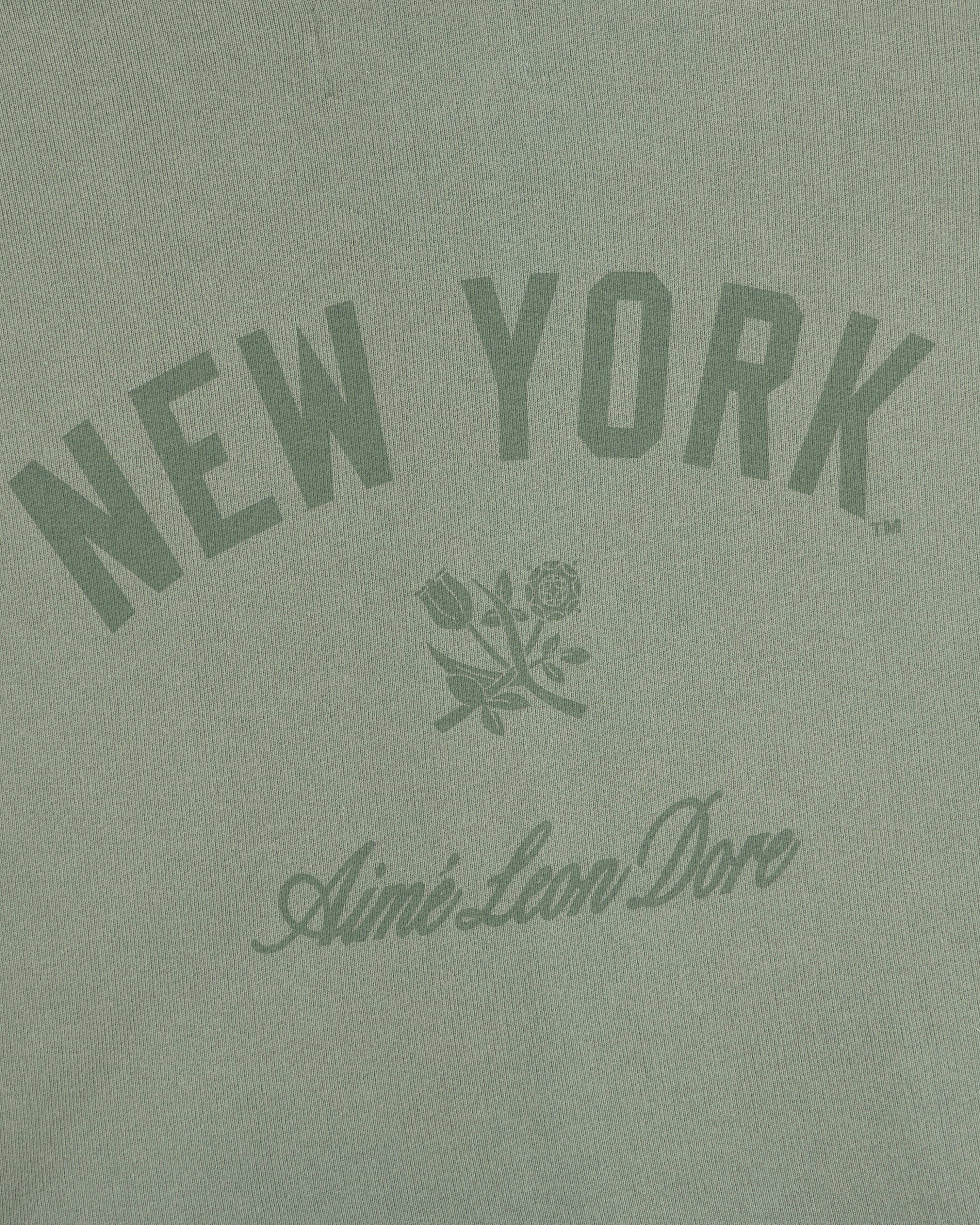 Green Yankees Washed Full-Zip Hoodie with NEW YORK arched above a rose and Aime Leon Dore below the graphic.