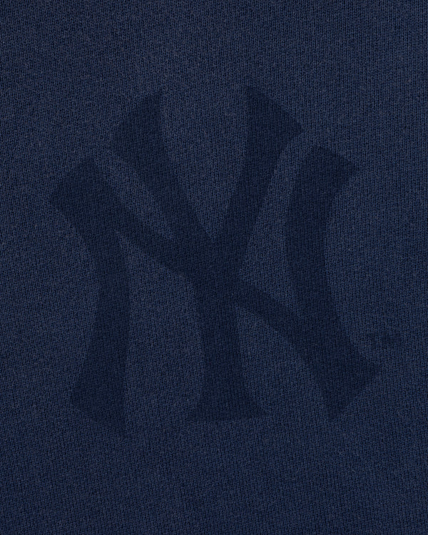 Dark blue Yankees Washed Full-Zip Hoodie with a subtle, large woven New York Yankees logo pattern.