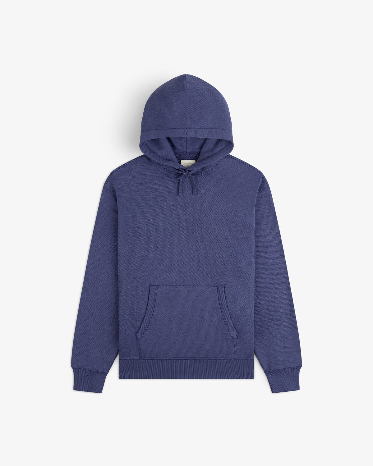 Stone Washed Marina Hoodie in blue with front pocket and drawstrings, shown flat on a white background.