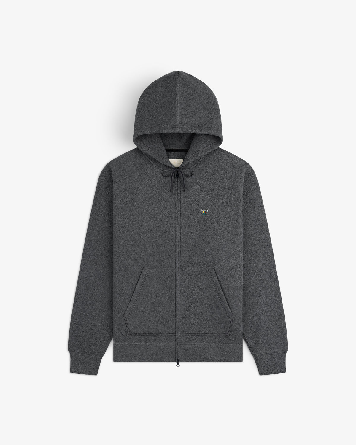 Crest Fleece Full-Zip Hoodie in dark gray with front pockets, drawstring hood, and left chest embroidered logo.