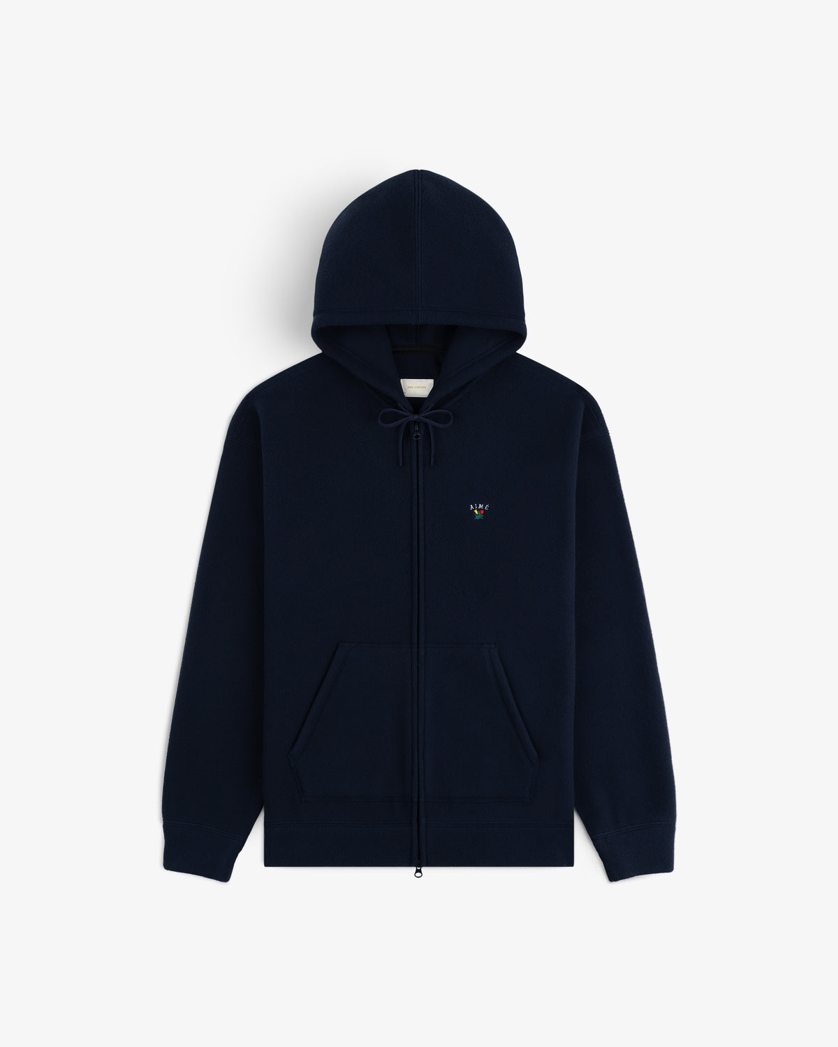 Crest Fleece Full-Zip Hoodie, navy blue with front pockets and small chest logo, shown on a white background.