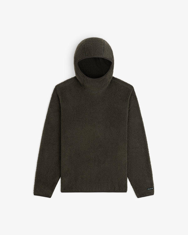 Dark olive Fleece Performance Hoodie with a long-sleeve, textured surface, and fitted hood.