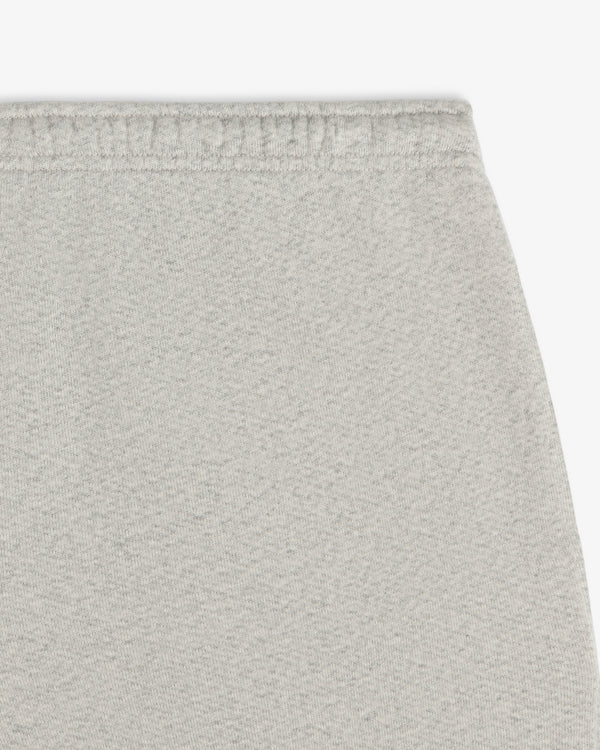 Close-up of the heathered grey waistband of the Script Sweatpant.