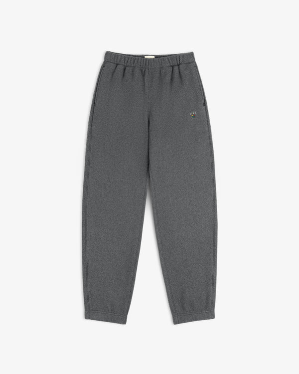 Crest Fleece Sweatpant in gray with elastic waist and cuffs, laid flat on a white background.