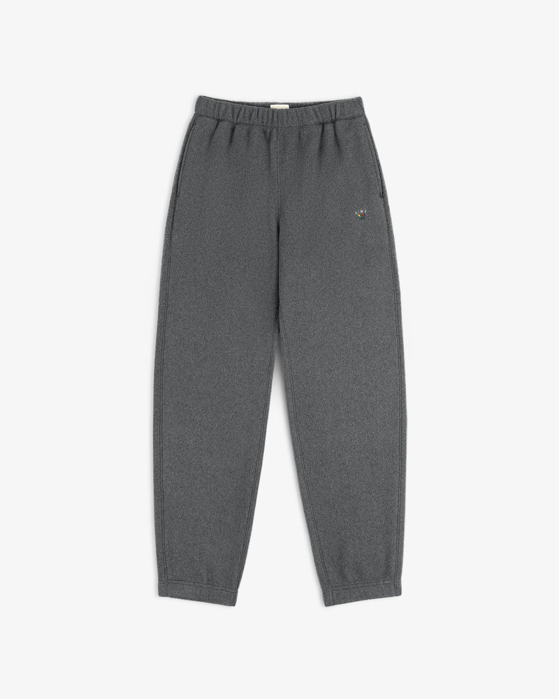 Crest Fleece Sweatpant in gray with elastic waist and cuffs, laid flat on a white background.