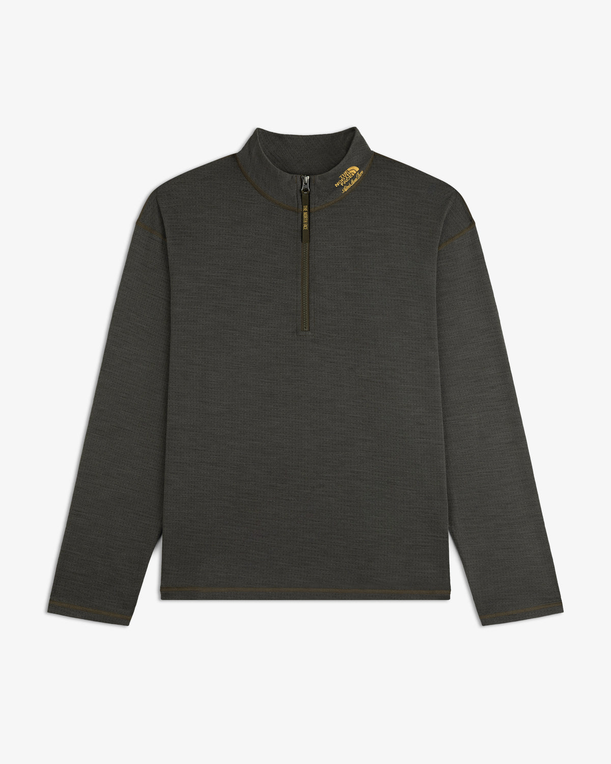 ALD/The North Face DOTKNIT™ Wool Quarter Zip: dark gray, long-sleeve, half-zip, yellow logo on left shoulder.