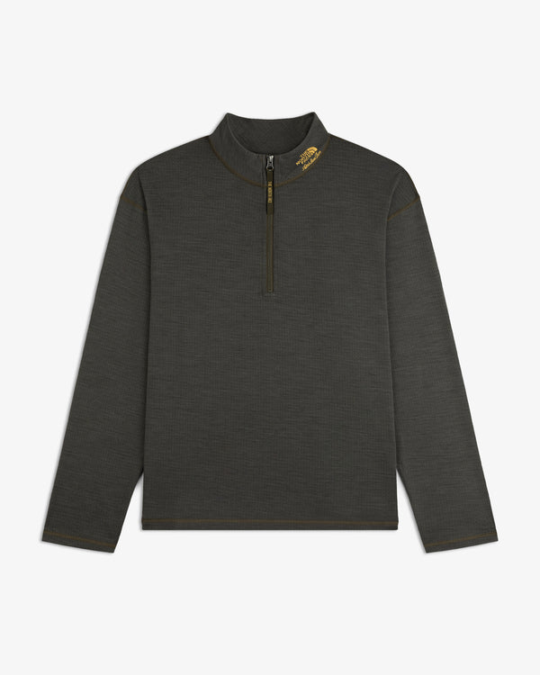 ALD/The North Face DOTKNIT™ Wool Quarter Zip: dark gray, long-sleeve, half-zip, yellow logo on left shoulder.