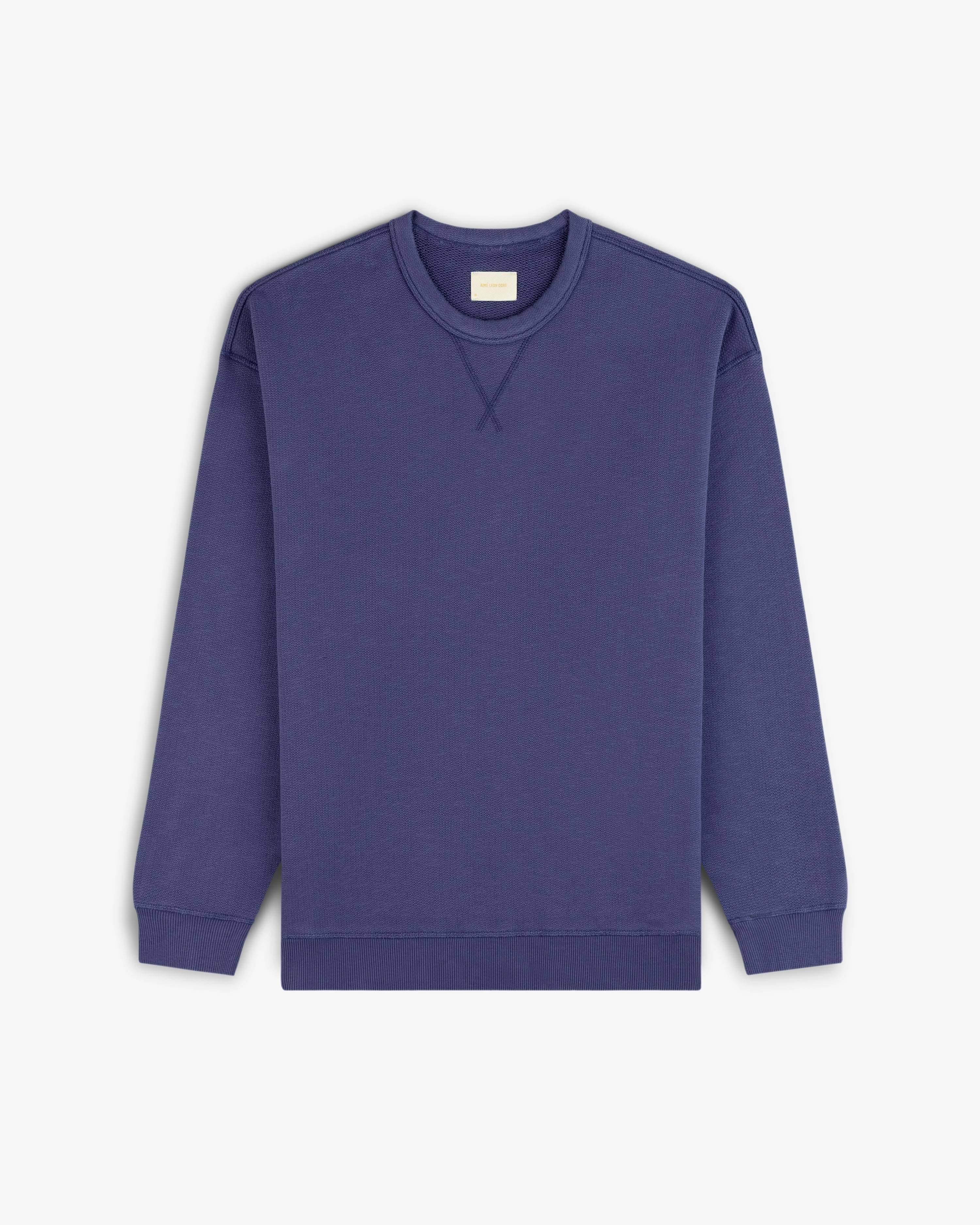Stone Washed Marina Crewneck Sweatshirt in blue, long-sleeve, shown on a white background.