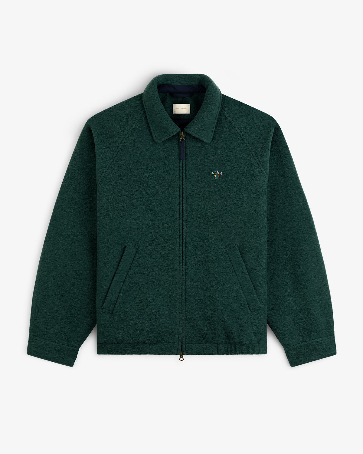 Crest Fleece Casual Jacket: dark green zip-up with collar, slant pockets, and small left-chest emblem.
