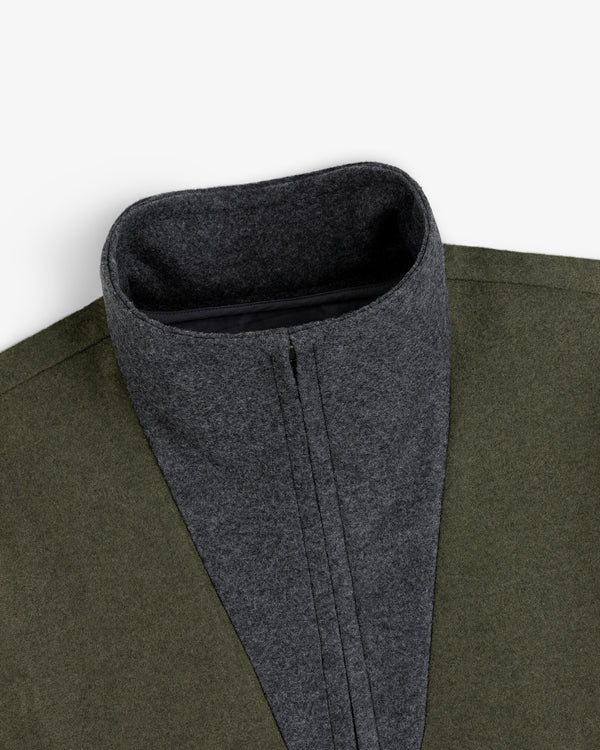 Surplus Fleece Quarter Zip Pullover in olive green with a dark gray stand-up collar.
