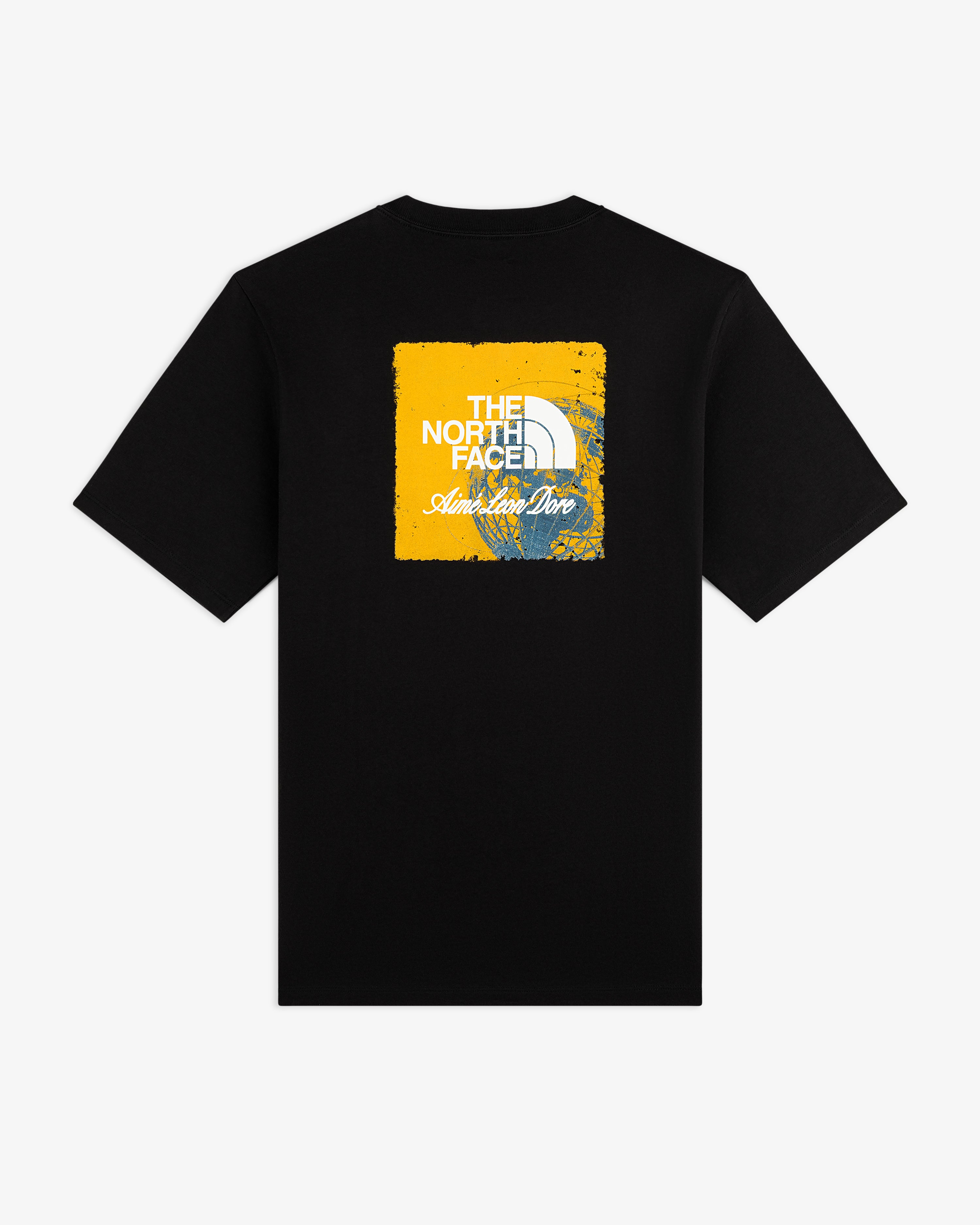 ALD / The North Face Logo Tee: Black tee with yellow square, logo, and ‘Adventure Diver’ text on the back.