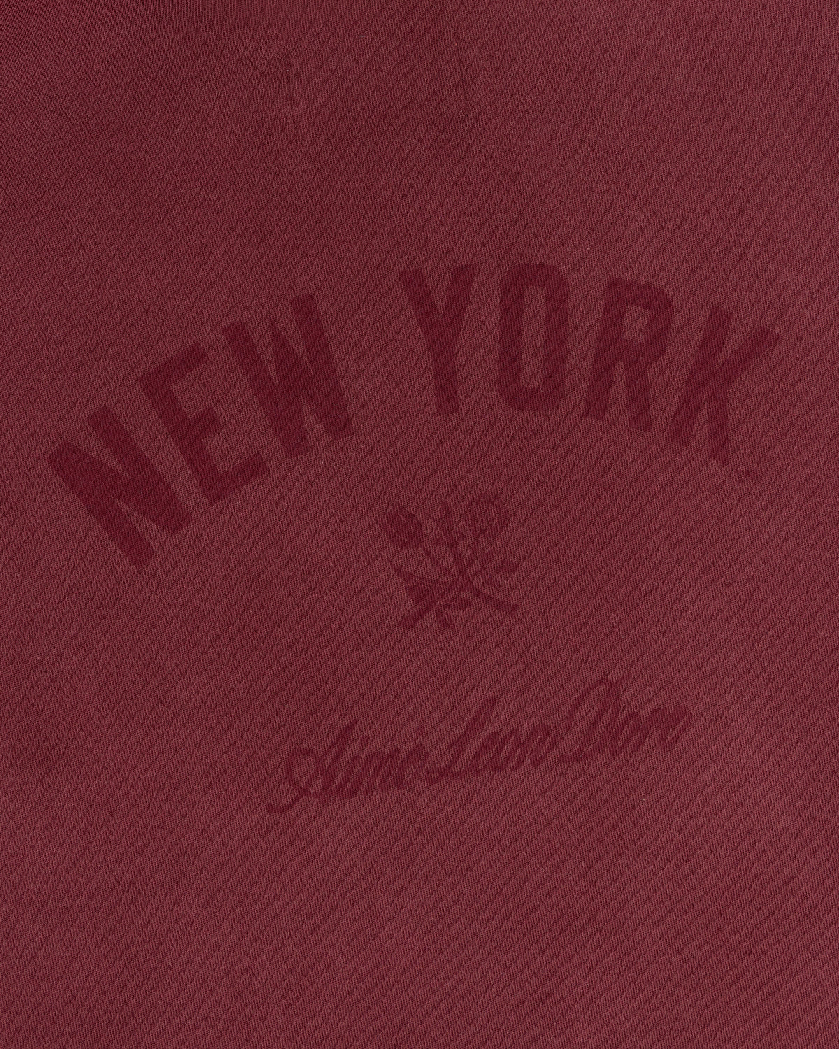 Yankees Washed Logo Tee: Maroon tee with arched NEW YORK, two roses, and Aimé Leon Dore text in matching maroon.