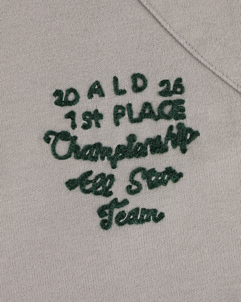 Green chainstitch on beige Mulberry Jersey reads 20 ALD 26 1st PLACE Championship All Star Team in script.