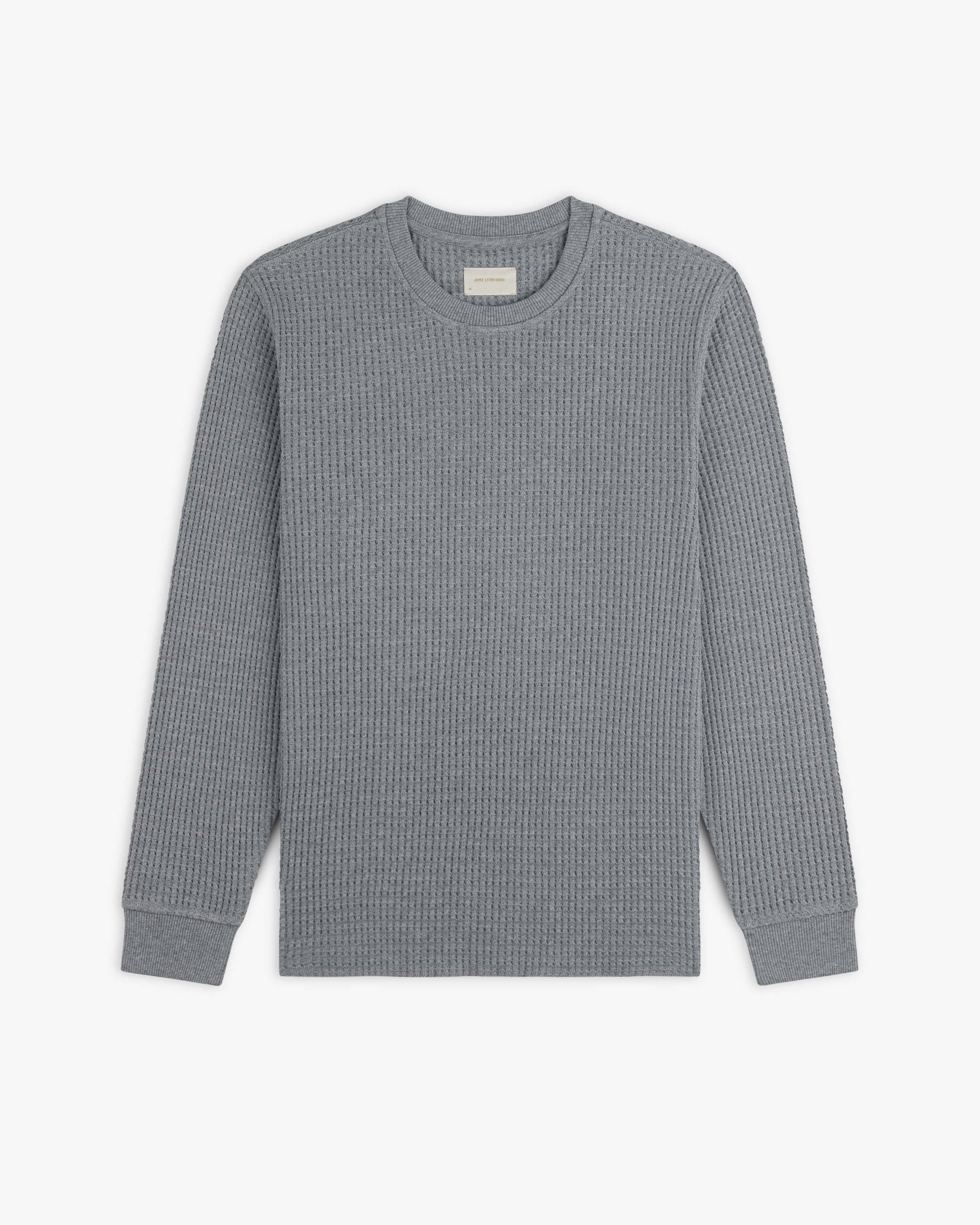 Long-Sleeve Waffle Thermal in grey with a textured crewneck design.
