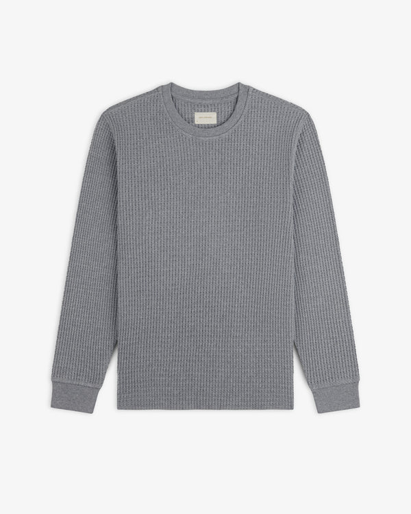 Long-Sleeve Waffle Thermal in grey with a textured crewneck design.