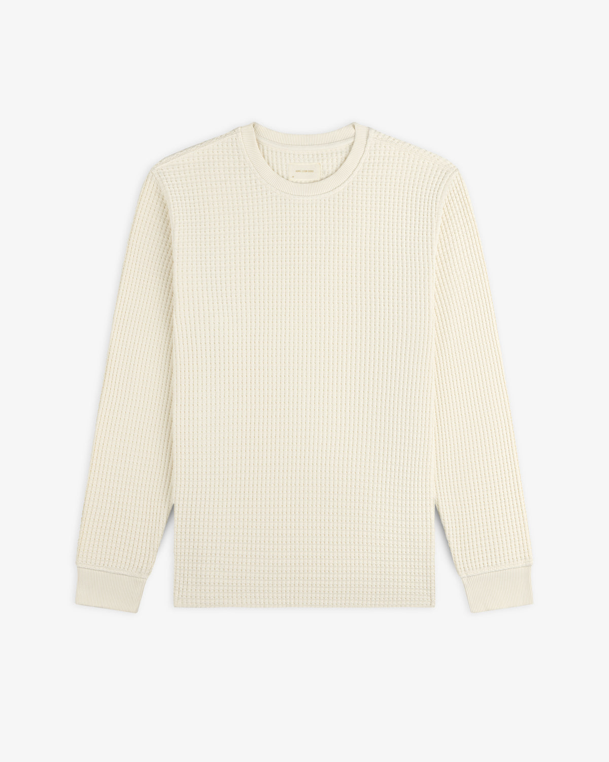 Off-white Long-Sleeve Waffle Thermal crewneck shirt with a textured waffle-knit pattern.