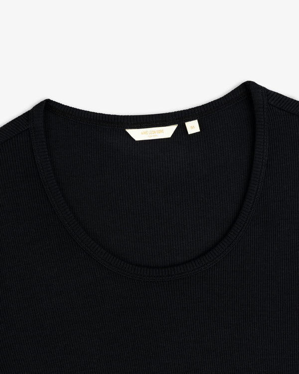 Ribbed Scoop Neck Long-Sleeve Tee in black with a scoop neck and long sleeves.