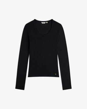 Ribbed Scoop Neck Long-Sleeve Tee