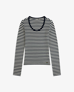 Ribbed Scoop Neck Long-Sleeve Tee