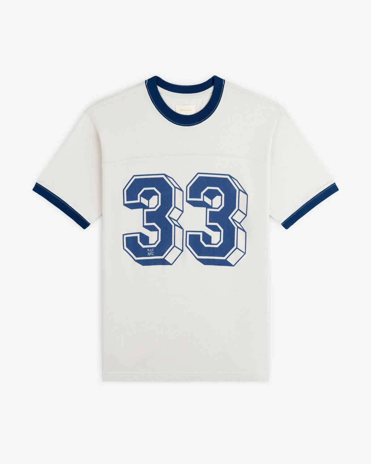 Football Ringer Tee in cream with dark blue trim and the number 33 in blue on the chest.