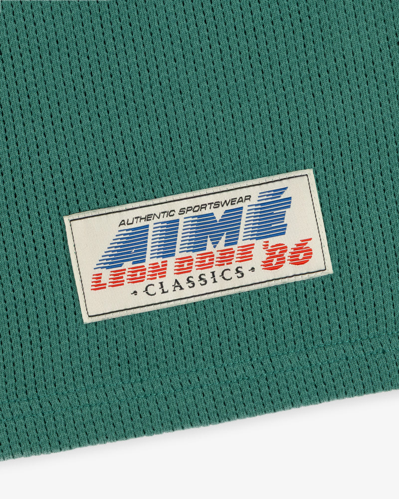 Green Long-Sleeve Mesh Football Tee with white label reading AUTHENTIC SPORTSWEAR LION BROS 86 CLASSICS.