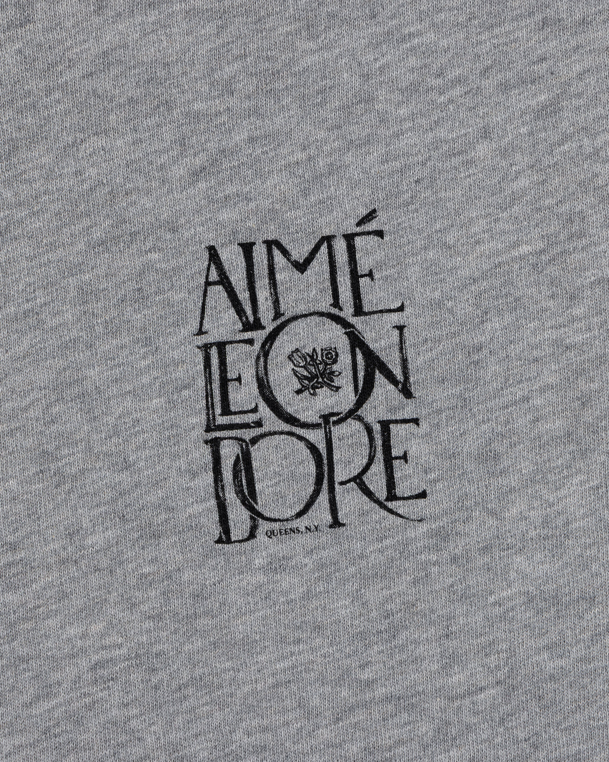 Gray Stacked Logo Slub Tee by Aimé Leon Dore with a small black floral graphic, centered on the fabric.