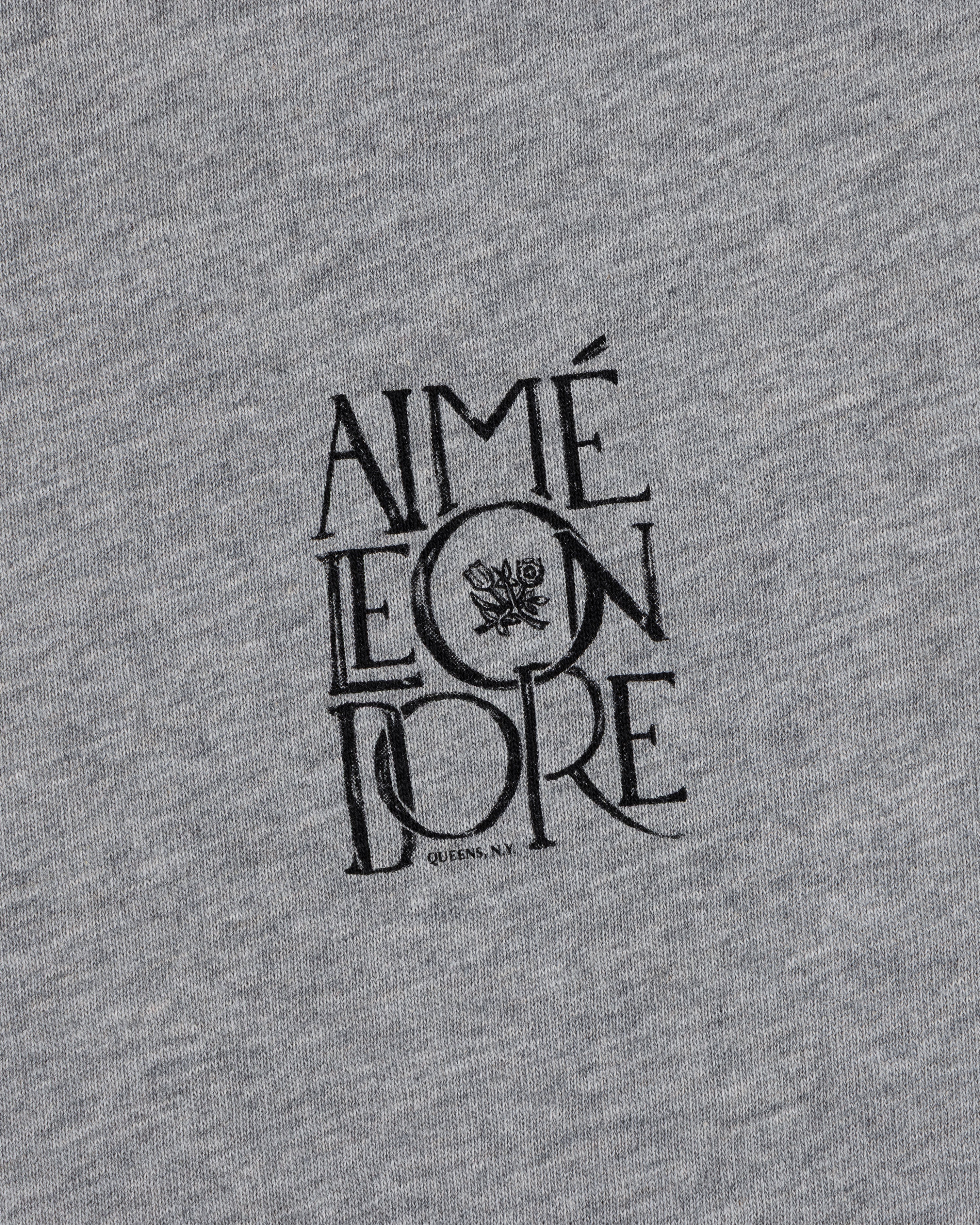 Gray Stacked Logo Slub Tee by Aimé Leon Dore with a small black floral graphic, centered on the fabric.