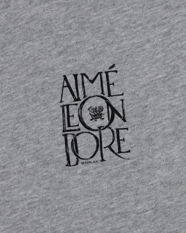 Gray Stacked Logo Slub Tee by Aimé Leon Dore with a small black floral graphic, centered on the fabric.