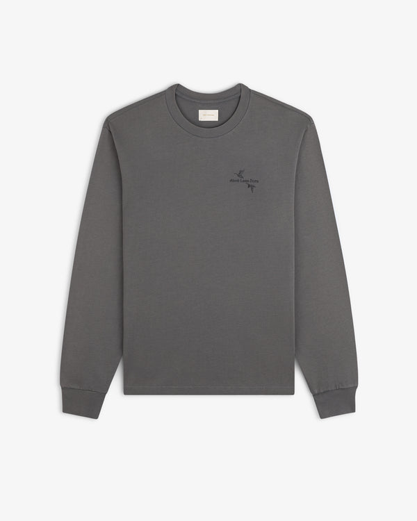 Dark grey Long-Sleeve Retriever Tee with a small chest graphic of two birds.
