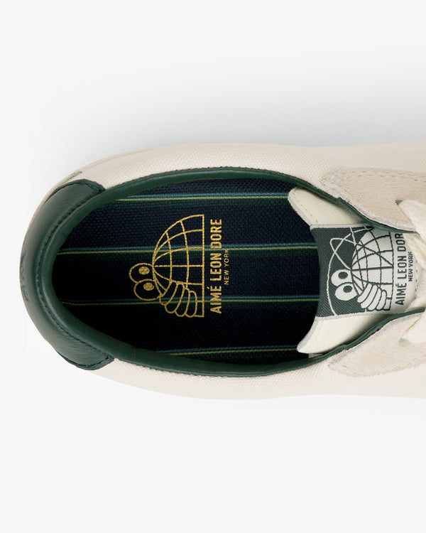 Top view of ALD / Last Resort AB VM001-LO Canvas, green lining, gold Aimé Leon Dore logo on black insole.