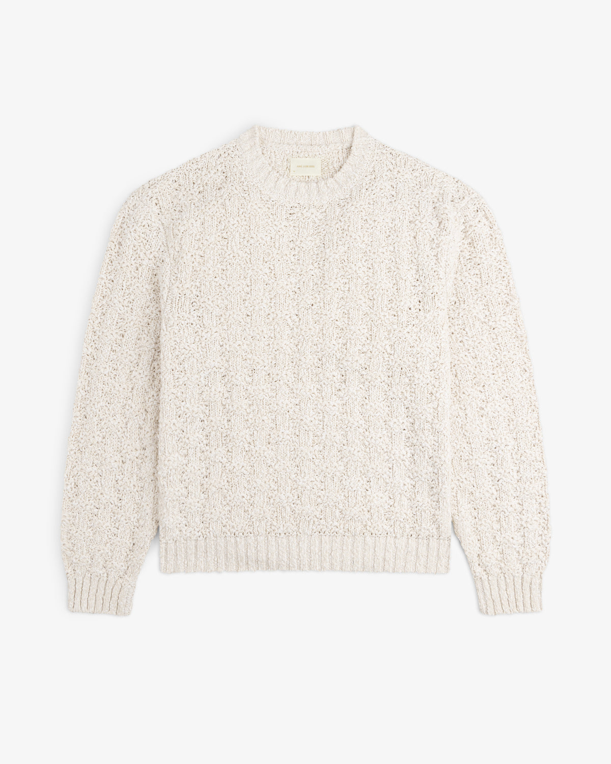 Off-white Checkerboard Bouclé Sweater with a textured checkerboard knit pattern and ribbed trim.