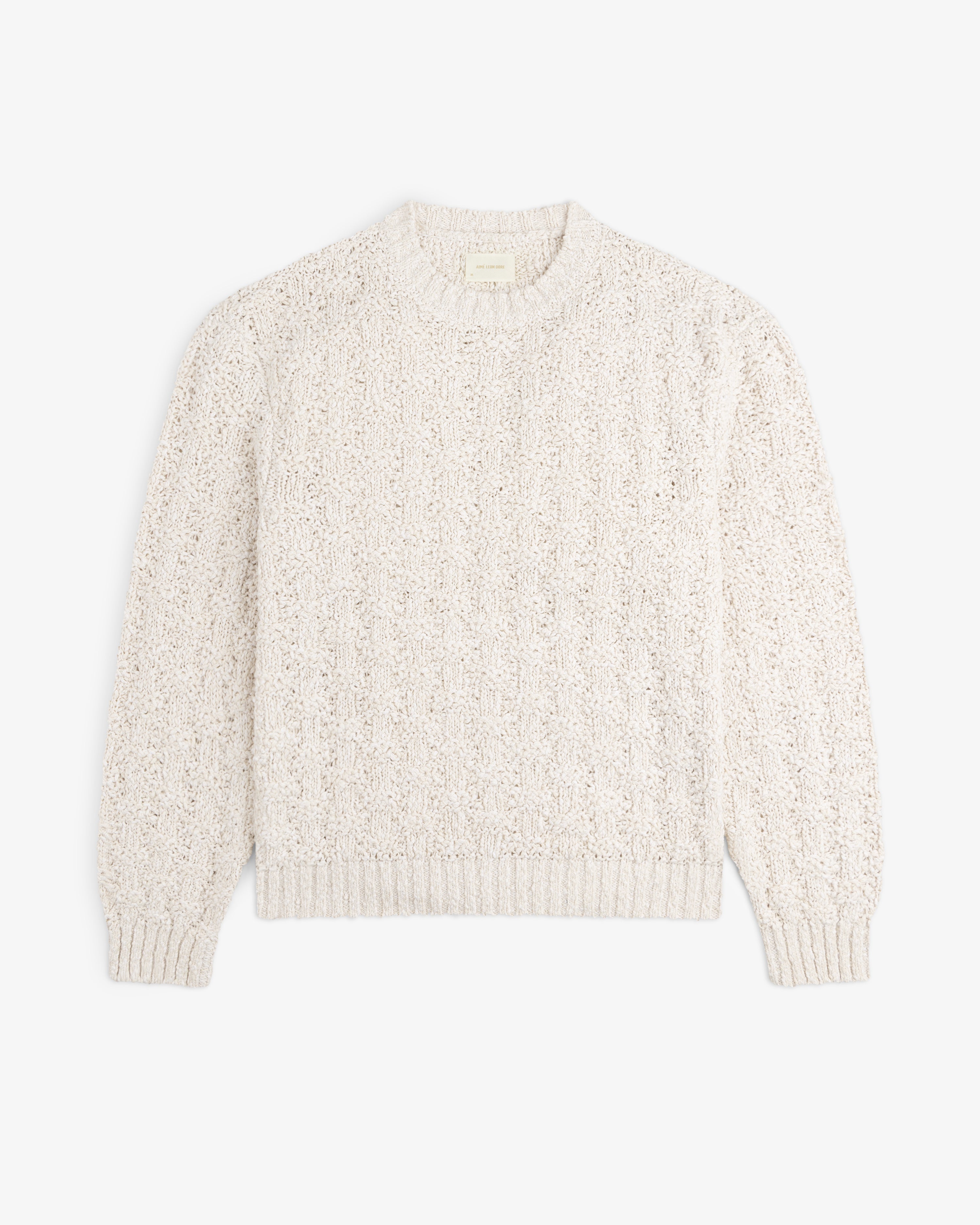 Off-white Checkerboard Bouclé Sweater with a textured checkerboard knit pattern and ribbed trim.