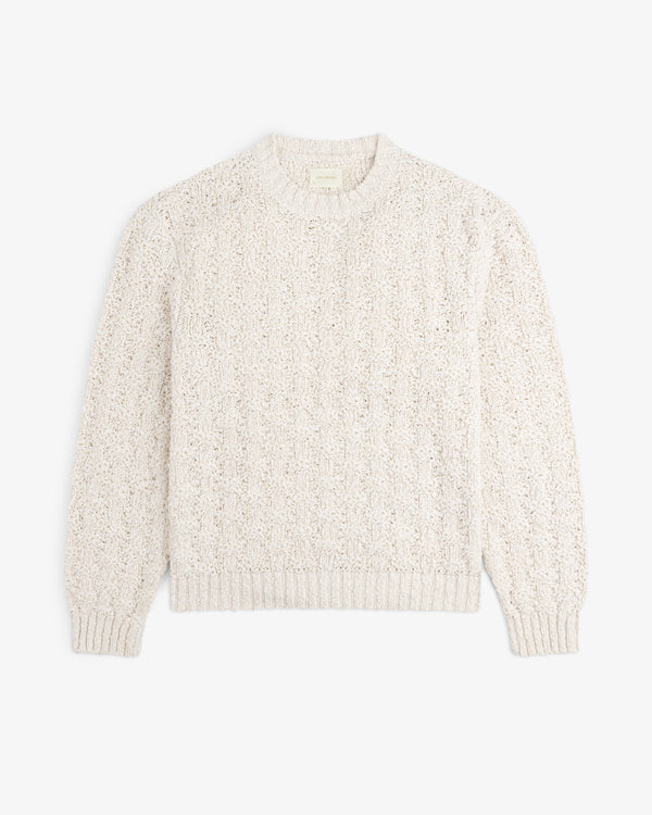 Off-white Checkerboard Bouclé Sweater with a textured checkerboard knit pattern and ribbed trim.