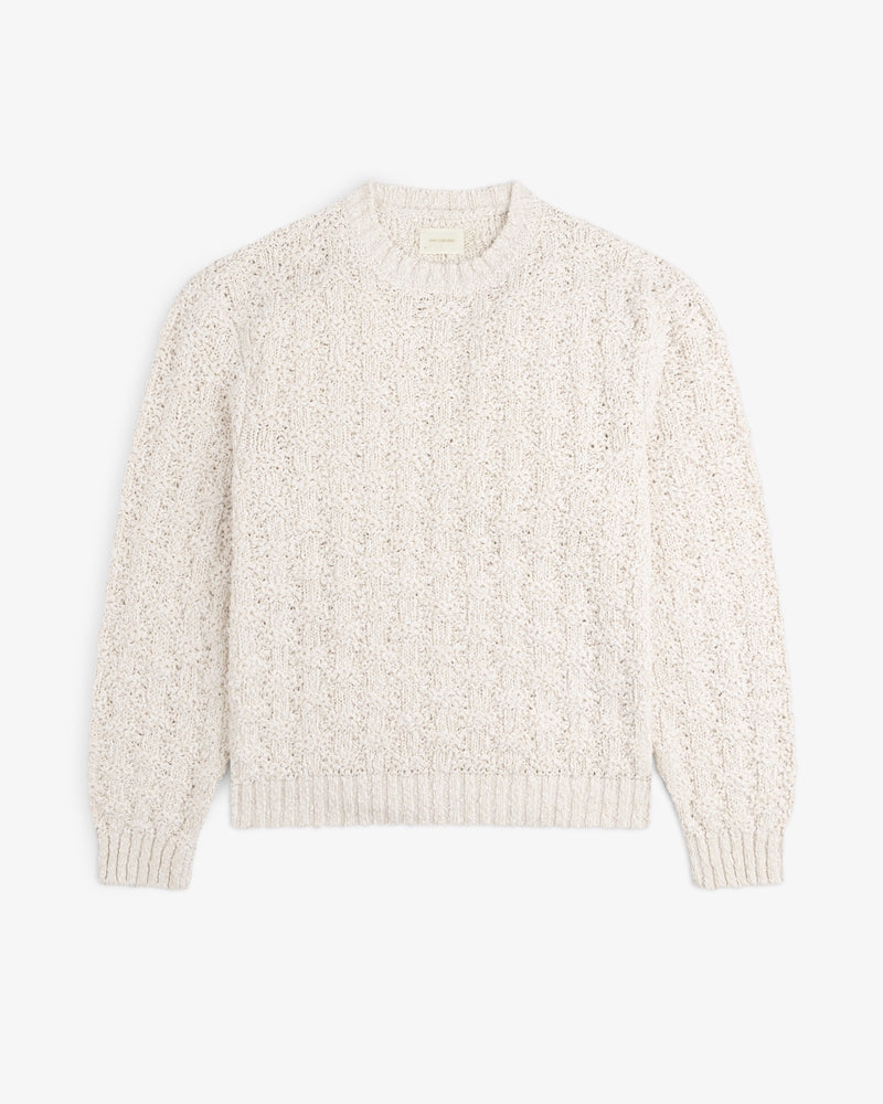 Off-white Checkerboard Bouclé Sweater with a textured checkerboard knit pattern and ribbed trim.