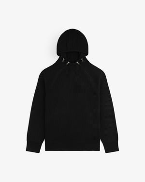 Wool Ribbed Knit Hoodie