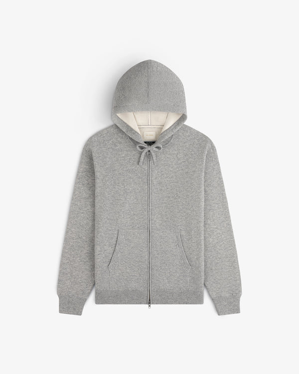 Full-Zip Pavilion Cashmere Hoodie with front pockets and hood, shown against a white background.