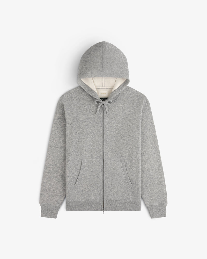 Full-Zip Pavilion Cashmere Hoodie with front pockets and hood, shown against a white background.